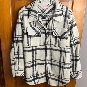 Pink Lily Black and Cream Plaid Shirt coat medium